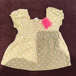 George Light Green Dress with White Heart Print and Pink Flower Accent